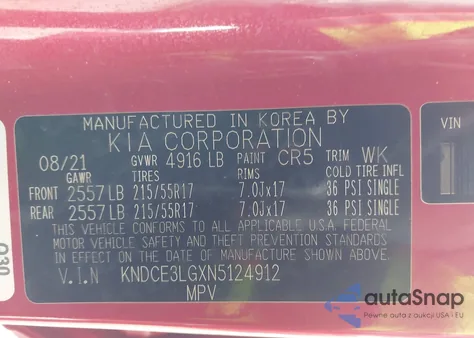 2022 Kia Niro Ev Ex Premium из США, поврежденный, VIN KNDCE3LGXN5124912